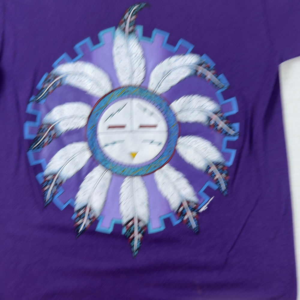 Vintage Fruit of the Loom Best T-Shirt Purple Southwestern Sun Face Graphic M - Picture 10 of 12